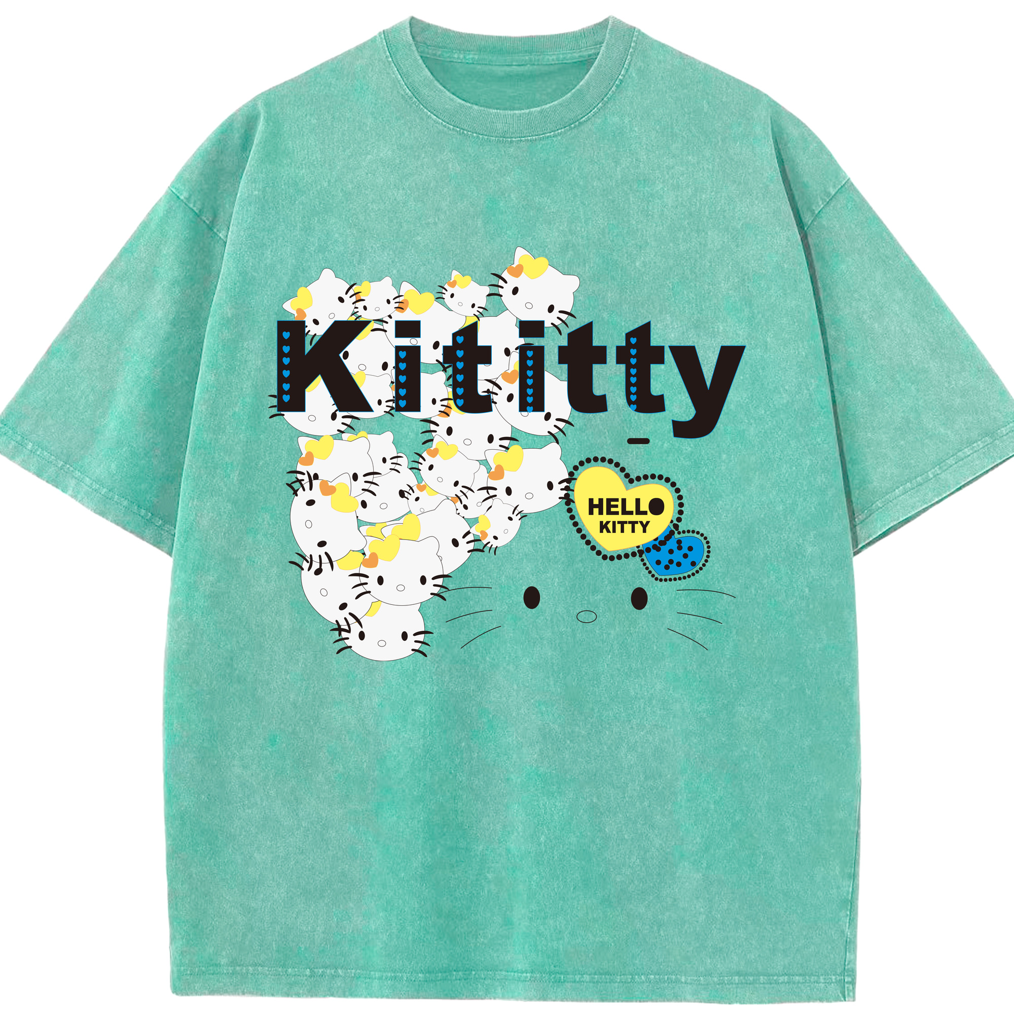 （画像用） Hello Kitty ハローキティ 綿100% ヴィンテージ風 半袖Tシャツ（フロントプリント）